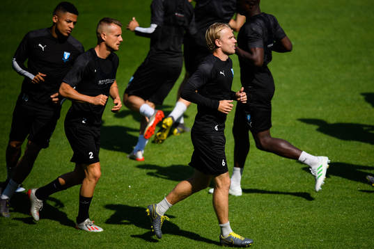 Romain Gall, Eric Larsson and Oscar Lewicki of Malmö FF