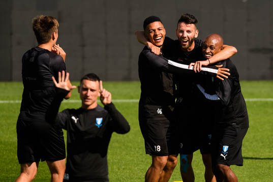 Romain Gall, Erdal Rakip and Fouad Bachirou of Malmö FF