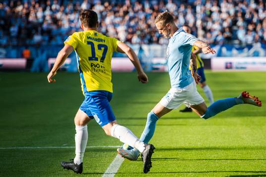 Sören Rieks of Malmö FF and Andy McGrory of Ballymena