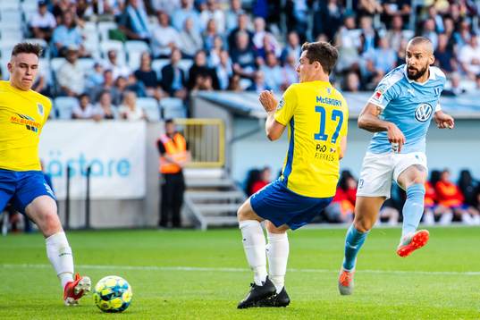 Guillermo Molins of Malmö FF and Andy McGrory of Ballymena