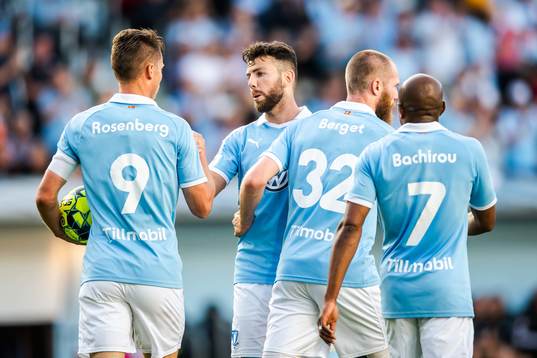 Markus Rosenberg celebrate with Erdal Rakip of Malmö FF