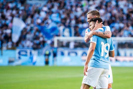 Erdal Rakip and Sören Rieks of Malmö FF celebrate
