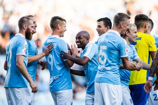 Markus Rosenberg and Fouad Bachirou of Malmö FF celebrate