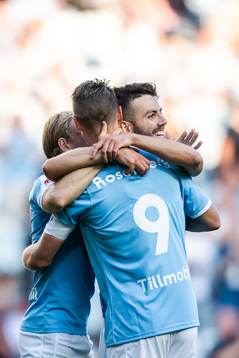 Erdal Rakip and Markus Rosenberg of Malmö FF celebrate