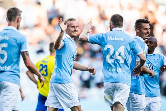Franz Brorsson of Malmö FF celebrate with teammates