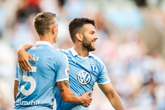 Erdal Rakip and Sören Rieks of Malmö FF celebrate