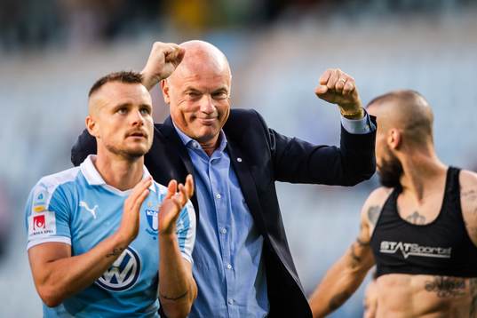 Eric Larsson and Uwe Rösler, head coach of Malmö FF