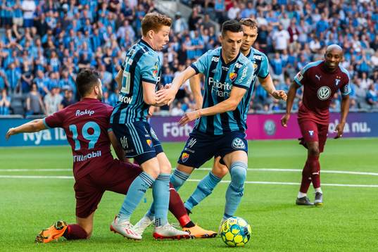 Djurgårdens Aslak Witry och Haris Radetinac mot Malmö FFs