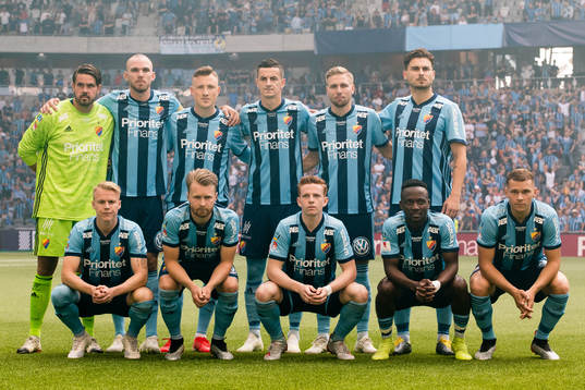 Djurgårdens startelva innan fotbollsmatchen i Allsvenskan