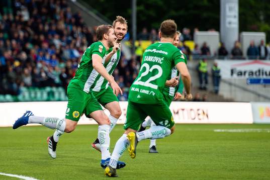 Hammarbys Darijan Bojanic jublar med lagkamrater