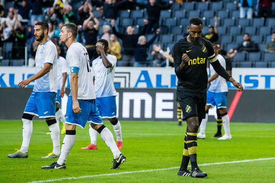 Henok Goitom of AIK celebrates 2-0during the UEFA Champions
