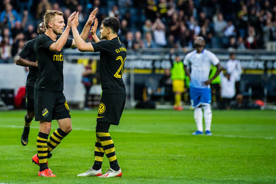 Sebastian Larsson and Tarik Elyounoussi celebrates 3-0