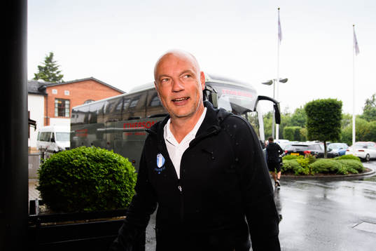 Uwe Rösler, head coach of Malmö FF arrive at their hotel