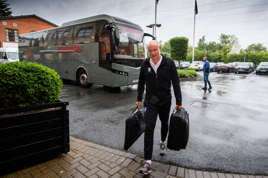 Uwe Rösler, head coach of Malmö FF arrive at their hotel