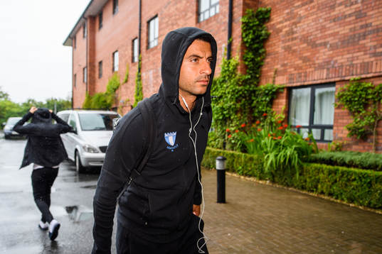 Behrang Safari of Malmö FF arrive at their hotel