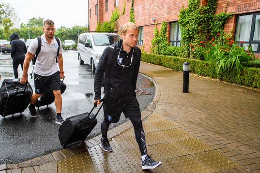 Oscar Lewicki of Malmö FF arrive at their hotel