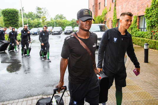 Bonke Innocent and Jonas Knudsen of Malmö FF arrive at