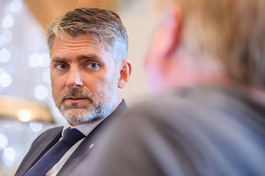 CEO Niclas Carlnén of Malmö FF talks to media
