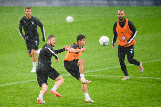 Lasse Nielsen and Laorent Shabani of Malmö FF