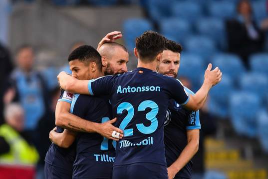 Guillermo Molins of Malmö FF celebrate with teammates
