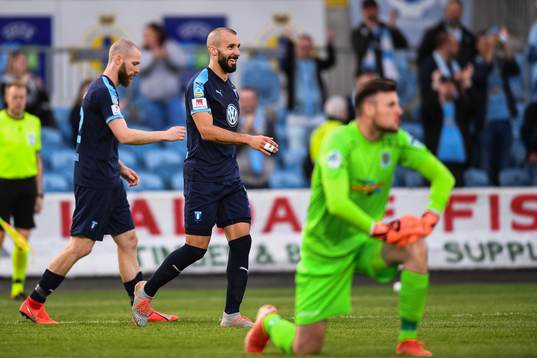 Jo Inge Berget and Guillermo Molins of Malmö FF celebrate