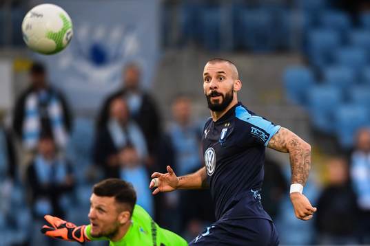 Guillermo Molins of Malmö FF scores 0-2 behind goalkeeper