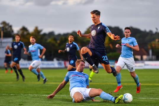 Kofi Balmer of Ballymena United and Marcus Antonsson of