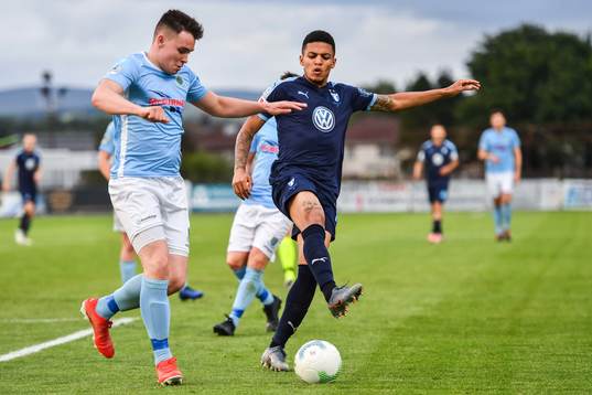 Kofi Balmer of Ballymena United and Romain Gall of Malmö FF