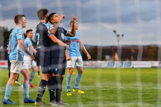 Romain Gall of Malmö FF celebrates