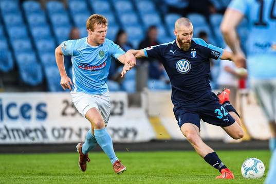 Ross Lavery of Ballymena United and Jo Inge Berget of