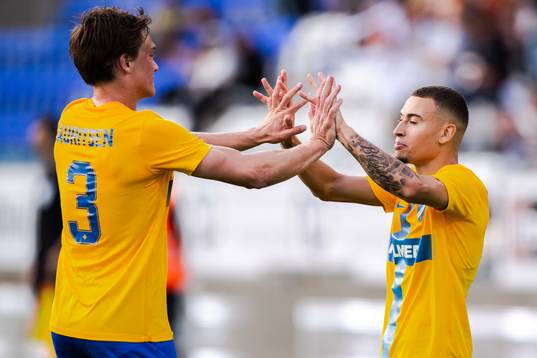 Rasmus Lauritsen and Jordan Larsson of IFK Norrköping