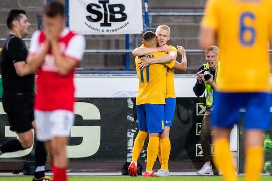 Kalle Holmberg and Jordan Larsson of IFK Norrköping