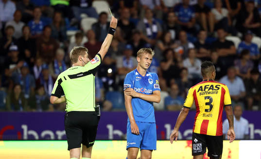 GENK, BELGIUM - JULY 20: Referee Lawrence Visser gives
