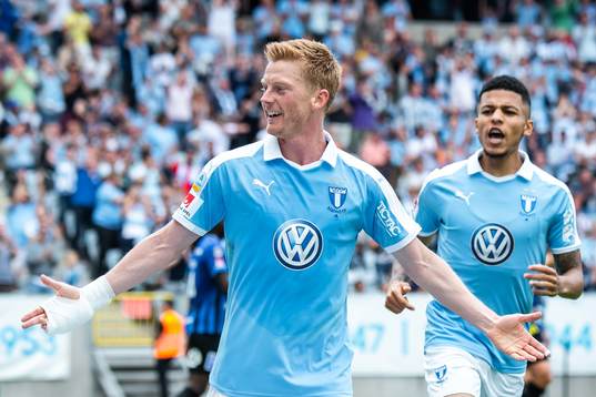 Malmö FFs Anders Christiansen jublar med Romain Gall