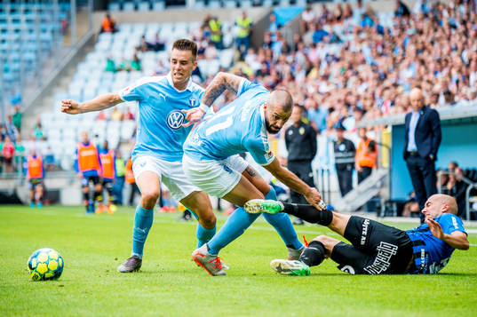 Malmö FFs Jonas Knudsen och Guillermo Molins mot Sirius