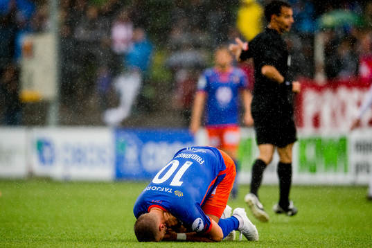 Hólmbert Aron Fridjónsson of Aalesund lies down with an