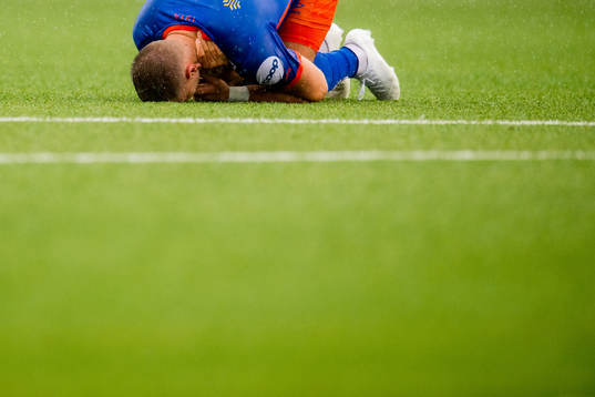 Hólmbert Aron Fridjónsson of Aalesund lies down with an
