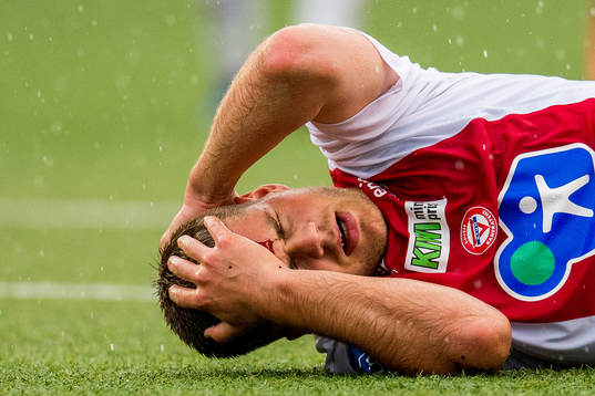 Tobias Collett of KFUM with a head injury