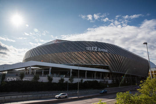 Exteriör av Tele2 Arena innan fotbollsmatchen i