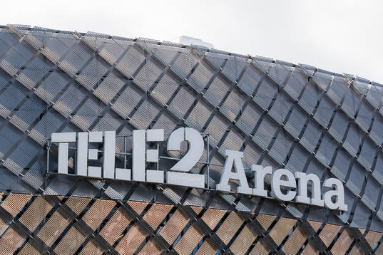 Exteriör av Tele2 Arena innan fotbollsmatchen i