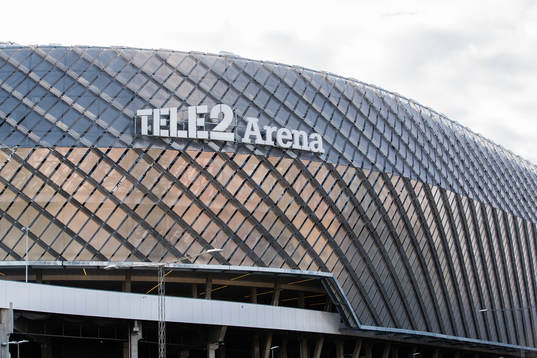 Exteriör av Tele2 Arena innan fotbollsmatchen i