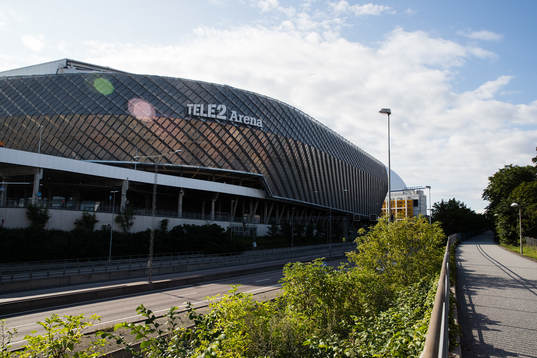 Exteriör av Tele2 Arena innan fotbollsmatchen i