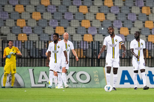 Henok Goitom and Enoch Kofi Adu of AIK look dejected