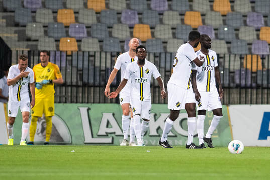 Henok Goitom and Enoch Kofi Adu of AIK look dejected