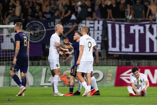 Per Karlsson, Rasmus Lindkvist and Tarik Elyounoussi of AIK
