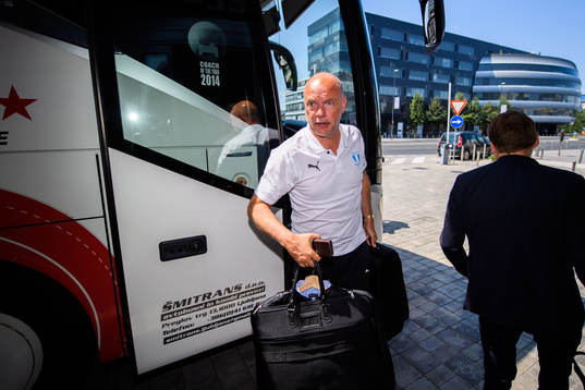 Uwe Rösler, head coach of Malmö FF arrive at their hotel