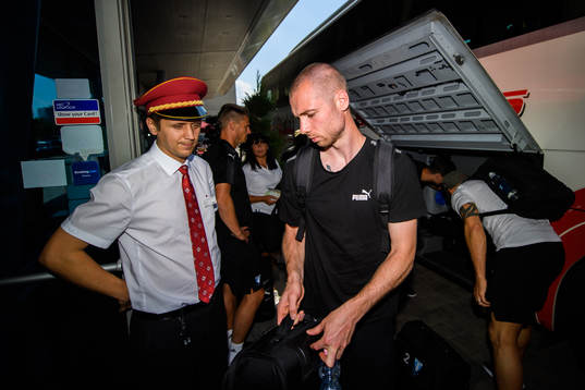 Jo Inge Berget of Malmö FF arrive at their hotel