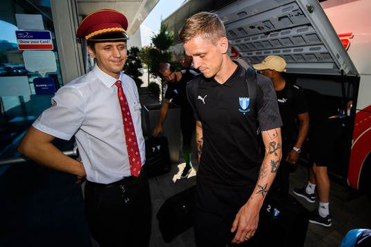 Sören Rieks of Malmö FF arrive at their hotel