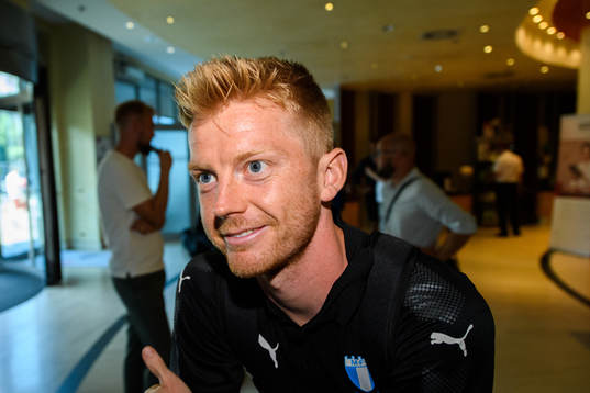 Anders Christiansen of Malmö FF arrive at their hotel