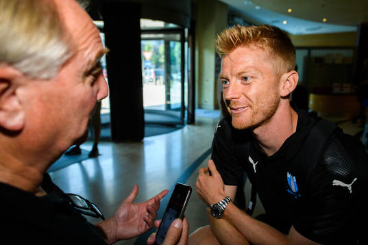 Anders Christiansen of Malmö FF arrive at their hotel